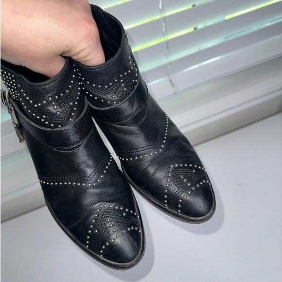 Anine Bing Bianca Leather Boots/Booties Black Silver Gunmetal Studs Size US 6 - Picture 4 of 11
